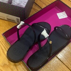 Tory Burch two-band jelly slide-shiny sandal, navy color, size 6, new with tag